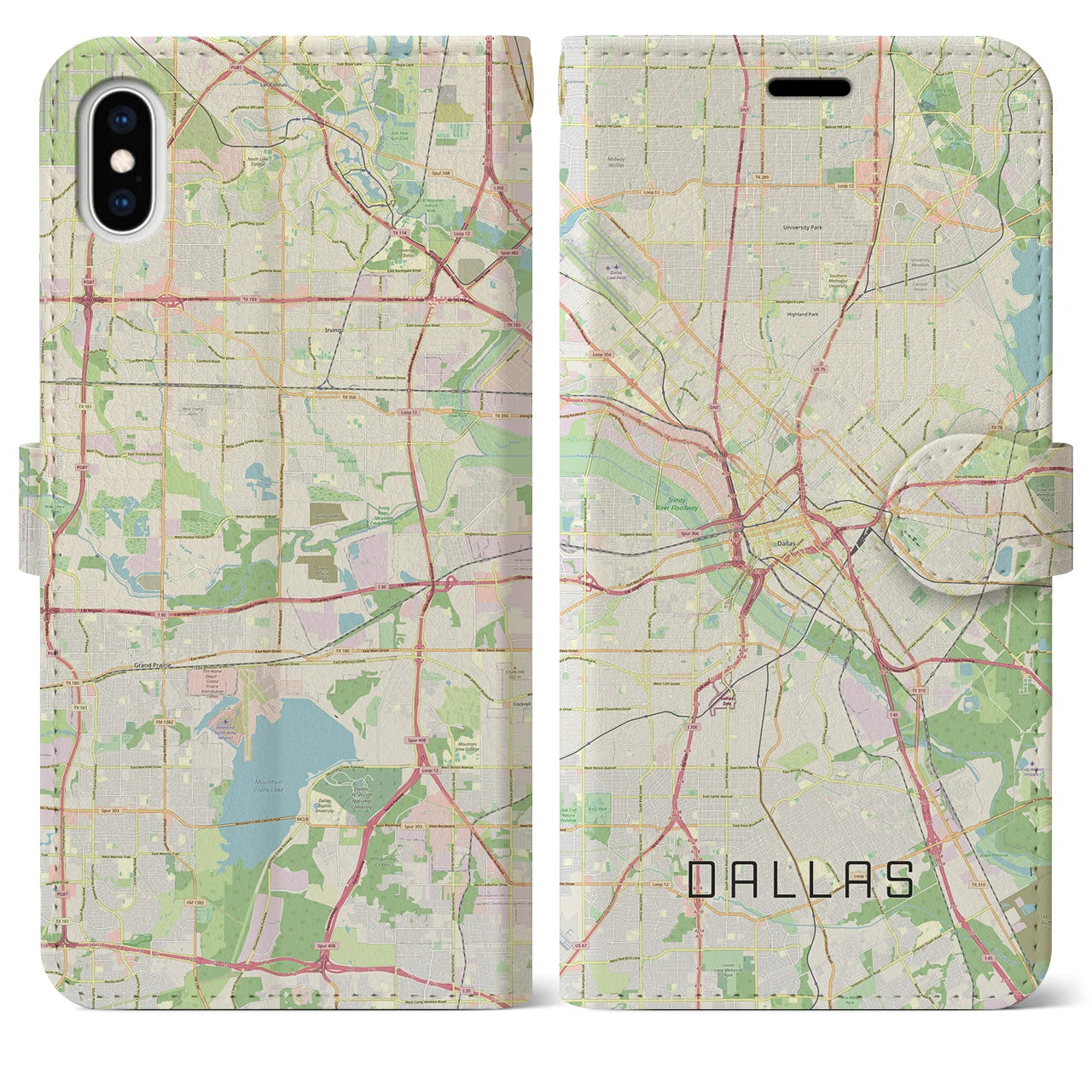 【ダラス】地図柄iPhoneケース（手帳両面タイプ・ナチュラル）iPhone XS Max 用