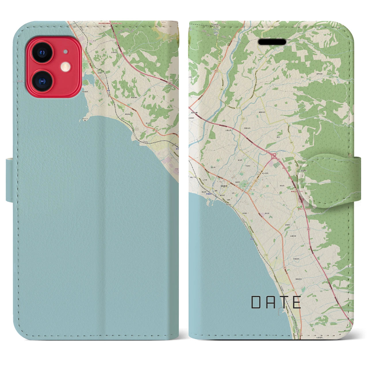 【伊達（北海道）】地図柄iPhoneケース（手帳両面タイプ・ナチュラル）iPhone 11 用