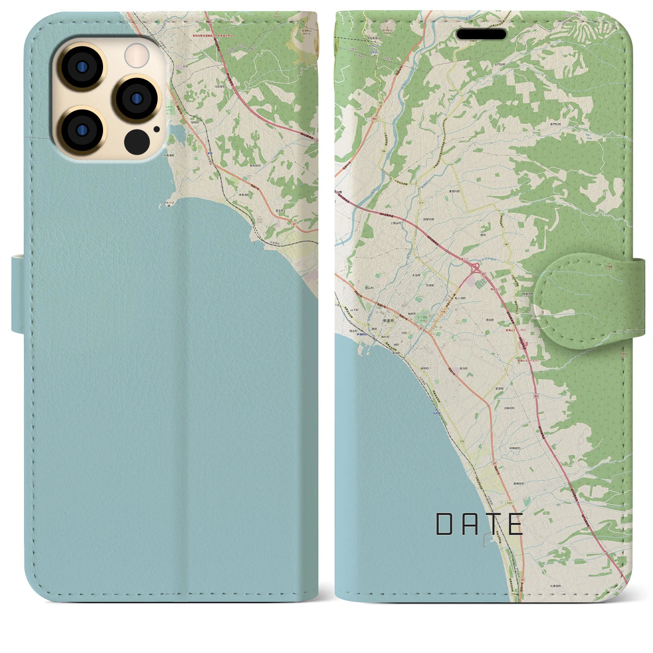 【伊達（北海道）】地図柄iPhoneケース（手帳両面タイプ・ナチュラル）iPhone 12 Pro Max 用
