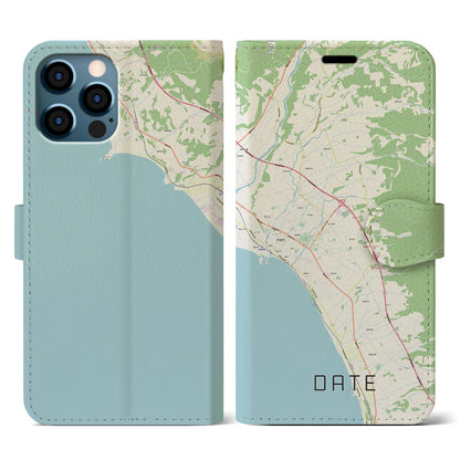 【伊達（北海道）】地図柄iPhoneケース（手帳タイプ）ナチュラル・iPhone 12 / 12 Pro 用