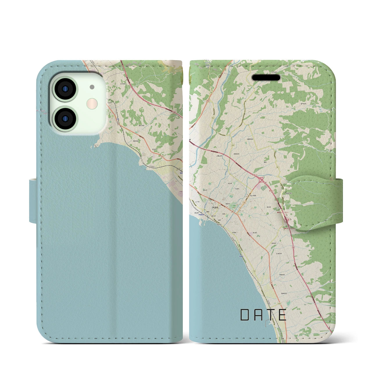 【伊達（北海道）】地図柄iPhoneケース（手帳両面タイプ・ナチュラル）iPhone 12 mini 用