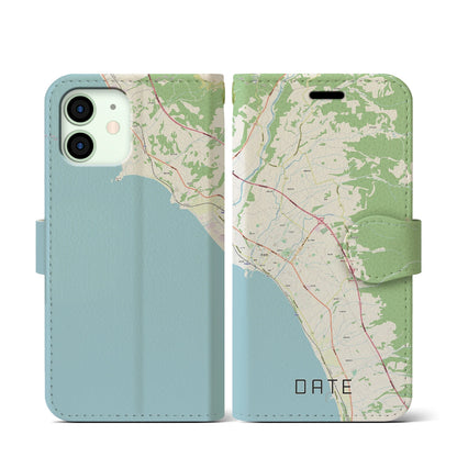 【伊達（北海道）】地図柄iPhoneケース（手帳タイプ）ナチュラル・iPhone 12 mini 用
