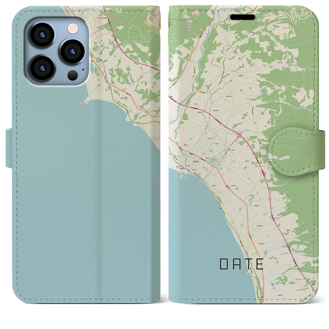 【伊達（北海道）】地図柄iPhoneケース（手帳両面タイプ・ナチュラル）iPhone 13 Pro Max 用