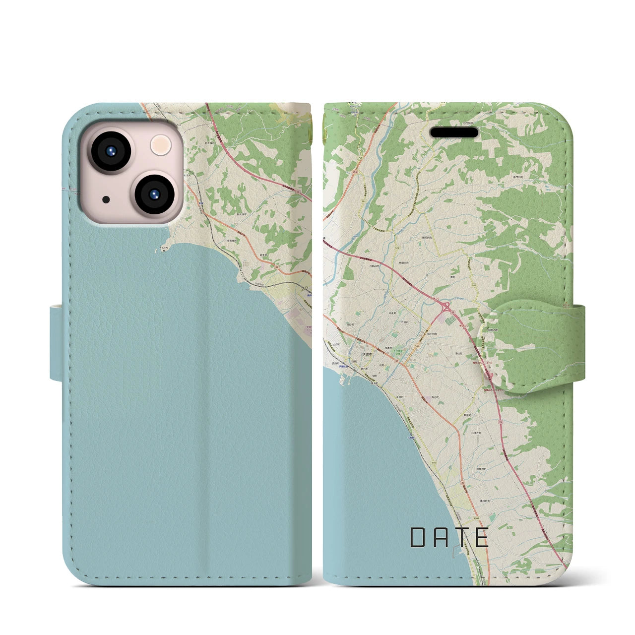 【伊達（北海道）】地図柄iPhoneケース（手帳両面タイプ・ナチュラル）iPhone 13 mini 用