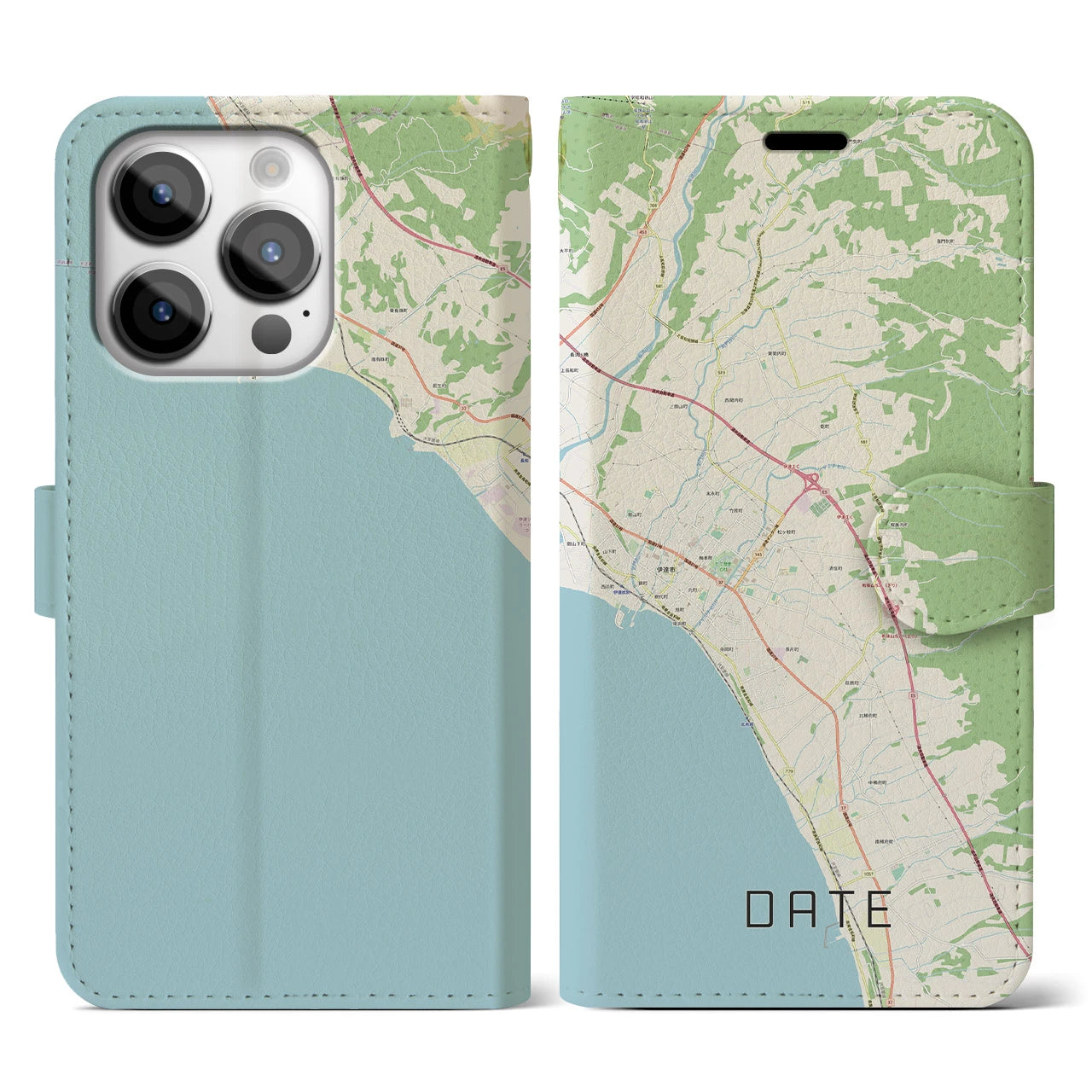 【伊達（北海道）】地図柄iPhoneケース（手帳両面タイプ・ナチュラル）iPhone 14 Pro 用