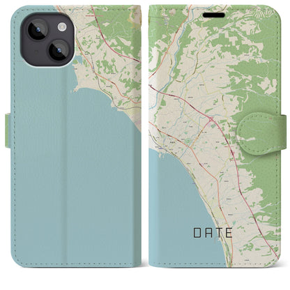 【伊達（北海道）】地図柄iPhoneケース（手帳タイプ）ナチュラル・iPhone 14 Plus 用