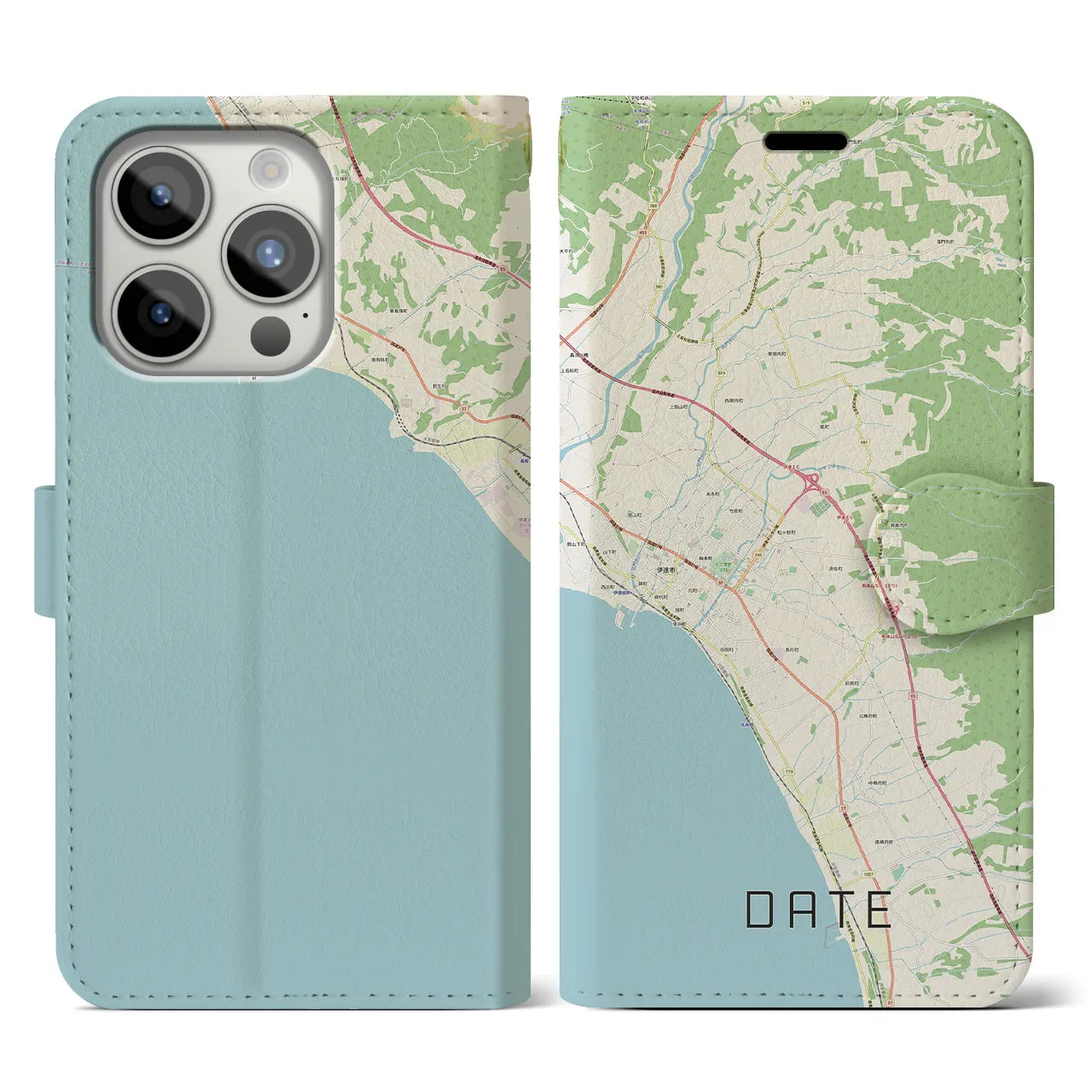 【伊達（北海道）】地図柄iPhoneケース（手帳両面タイプ・ナチュラル）iPhone 15 Pro 用