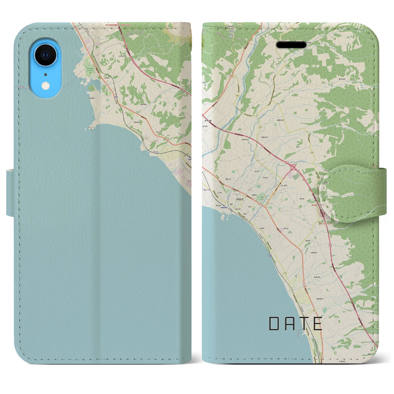 【伊達（北海道）】地図柄iPhoneケース（手帳両面タイプ・ナチュラル）iPhone XR 用