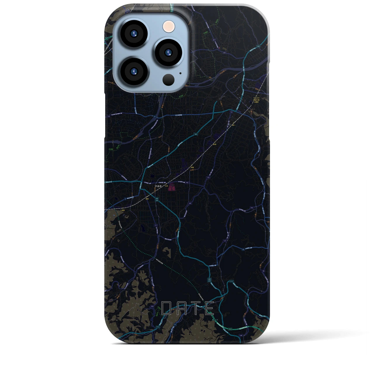 【伊達（福島県）】地図柄iPhoneケース（バックカバータイプ・ブラック）iPhone 13 Pro Max 用