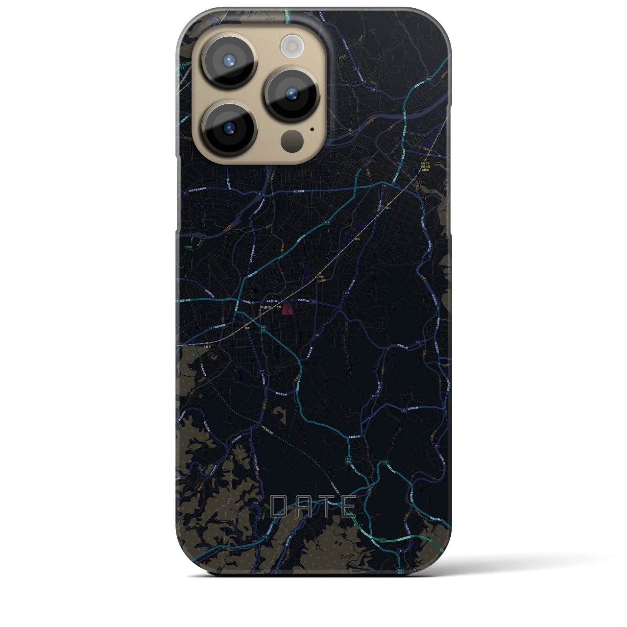 【伊達（福島県）】地図柄iPhoneケース（バックカバータイプ・ブラック）iPhone 14 Pro Max 用