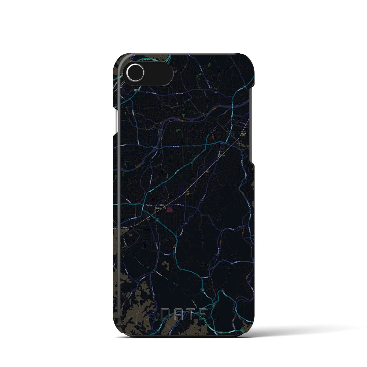 【伊達（福島県）】地図柄iPhoneケース（バックカバータイプ・ブラック）iPhone SE（第3 / 第2世代） / 8 / 7 / 6s / 6 用
