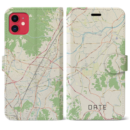 【伊達（福島県）】地図柄iPhoneケース（手帳両面タイプ・ナチュラル）iPhone 11 用