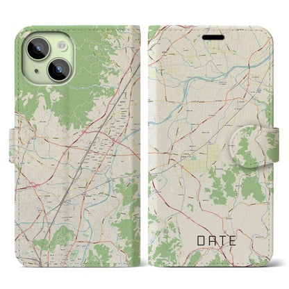 【伊達（福島県）】地図柄iPhoneケース（手帳両面タイプ・ナチュラル）iPhone 15 用