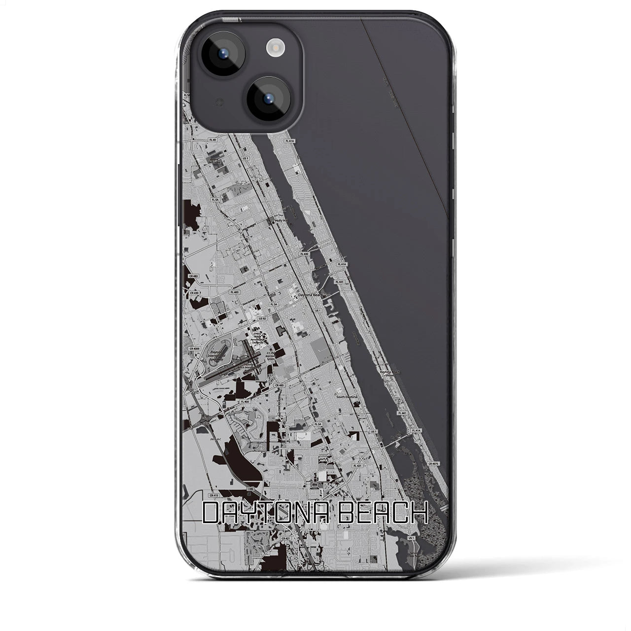 【デイトナビーチ】地図柄iPhoneケース（クリアタイプ・モノトーン）iPhone 14 Plus 用