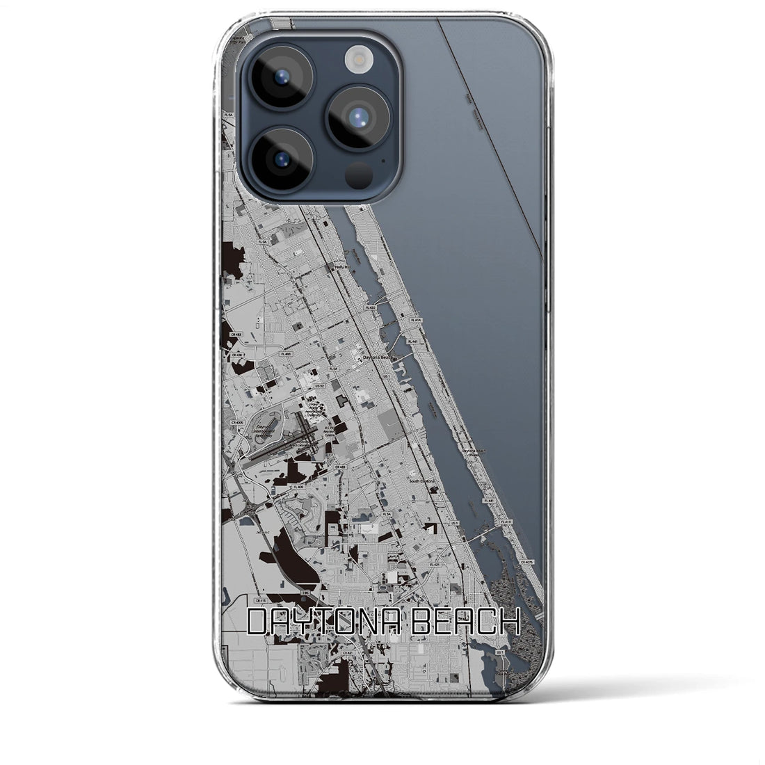 【デイトナビーチ】地図柄iPhoneケース（クリアタイプ・モノトーン）iPhone 15 Pro Max 用