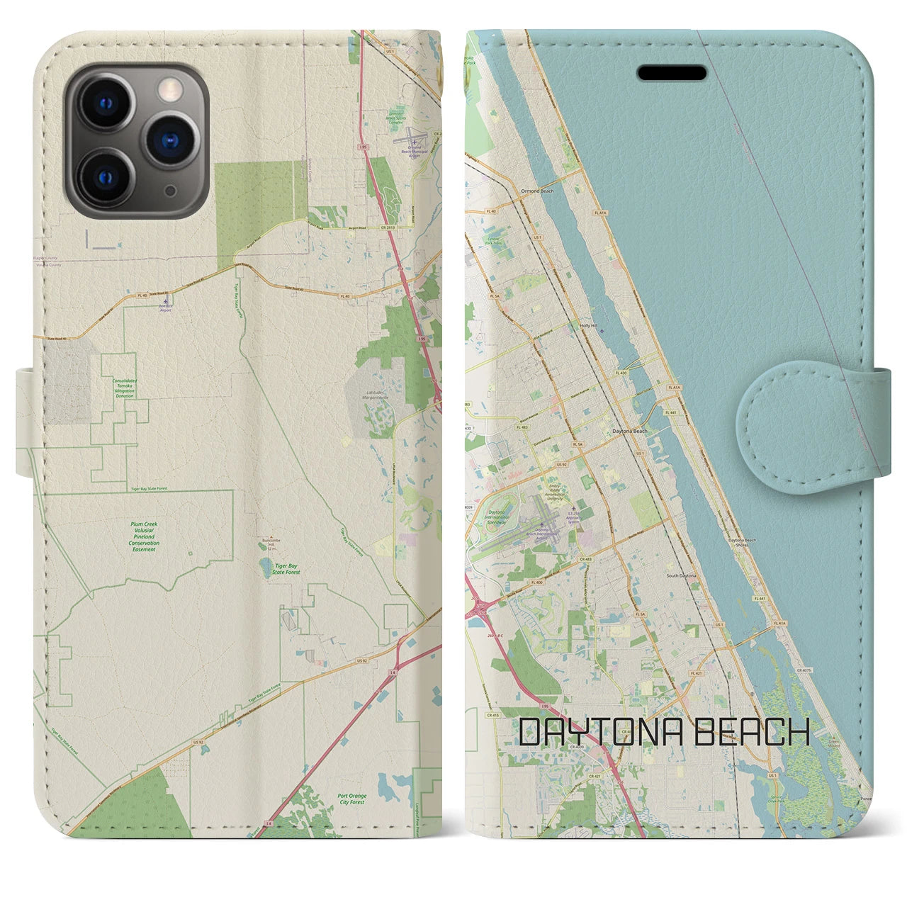 【デイトナビーチ】地図柄iPhoneケース（手帳両面タイプ・ナチュラル）iPhone 11 Pro Max 用