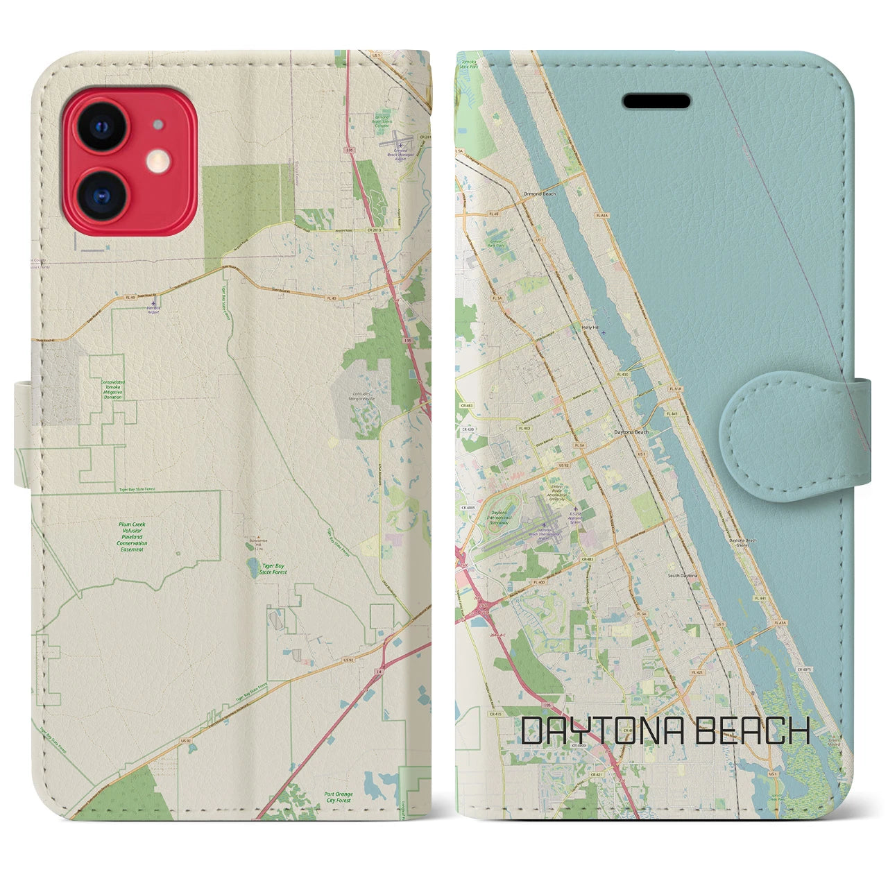 【デイトナビーチ】地図柄iPhoneケース（手帳両面タイプ・ナチュラル）iPhone 11 用