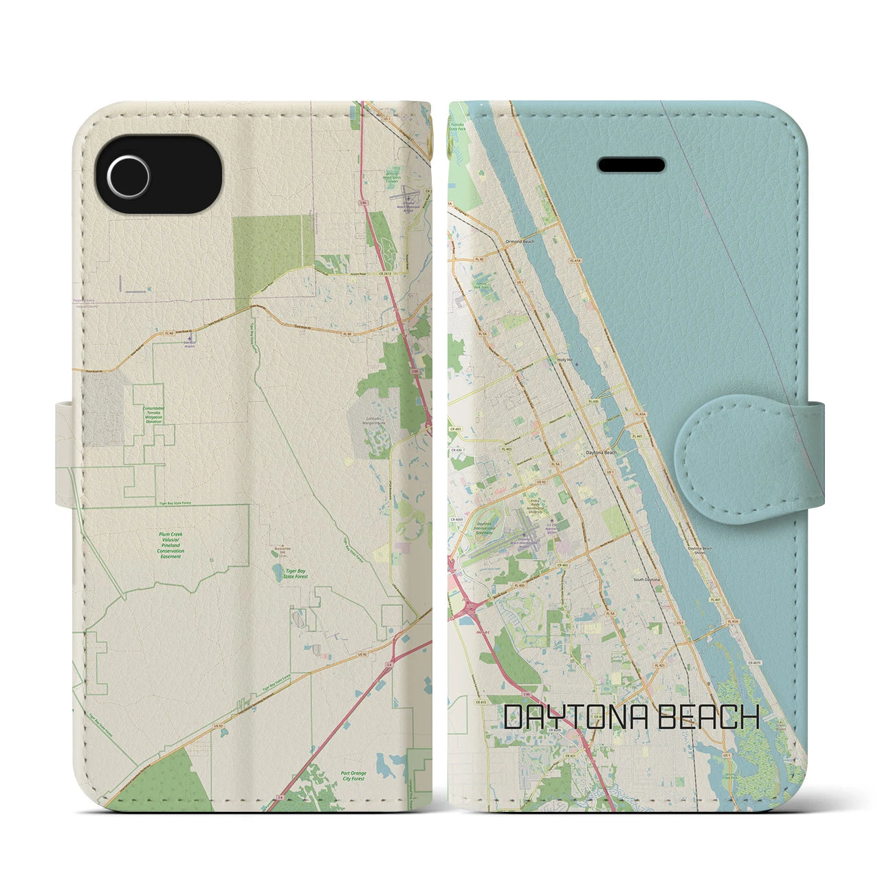 【デイトナビーチ】地図柄iPhoneケース（手帳両面タイプ・ナチュラル）iPhone SE（第3 / 第2世代） / 8 / 7 / 6s / 6 用
