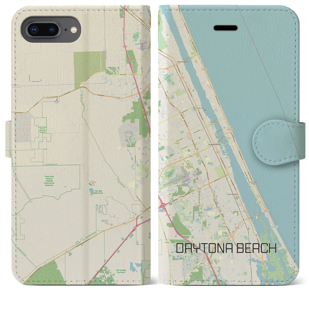 【デイトナビーチ】地図柄iPhoneケース（手帳両面タイプ・ナチュラル）iPhone 8Plus /7Plus / 6sPlus / 6Plus 用