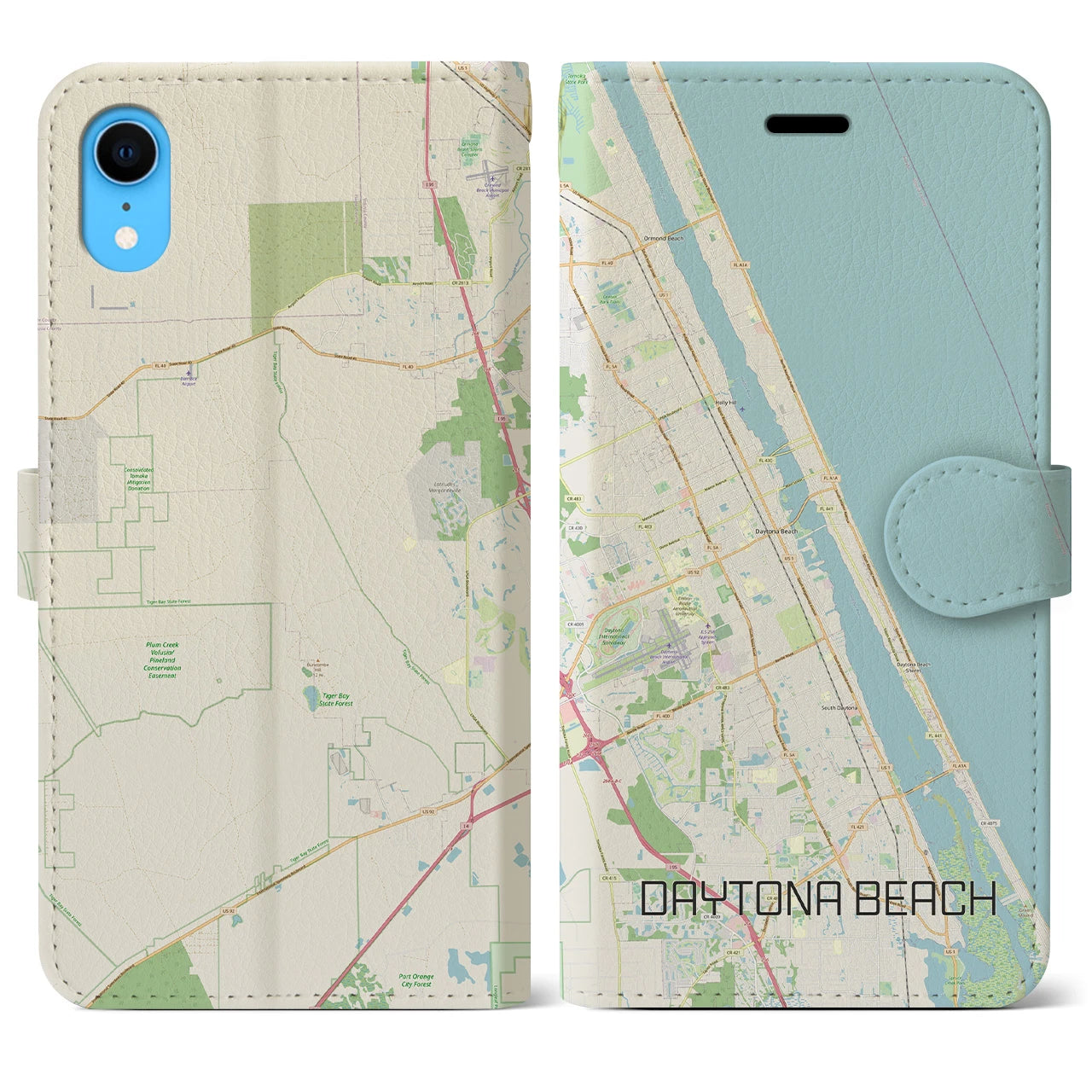 【デイトナビーチ】地図柄iPhoneケース（手帳両面タイプ・ナチュラル）iPhone XR 用