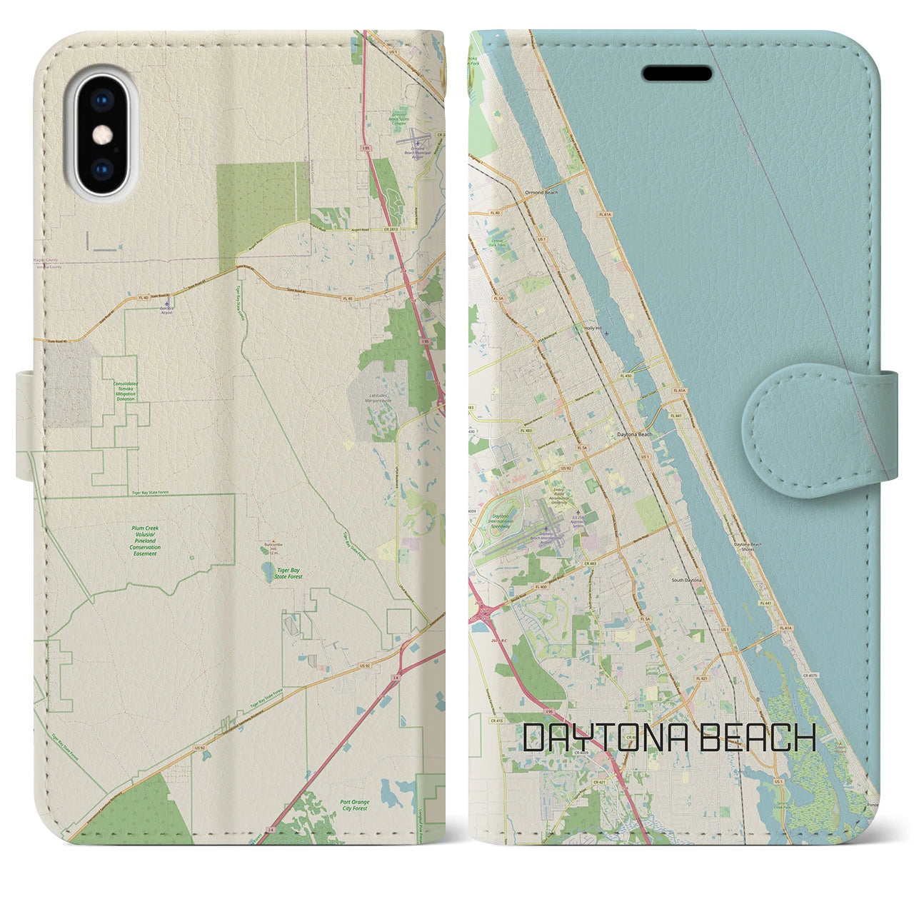 【デイトナビーチ】地図柄iPhoneケース（手帳両面タイプ・ナチュラル）iPhone XS Max 用