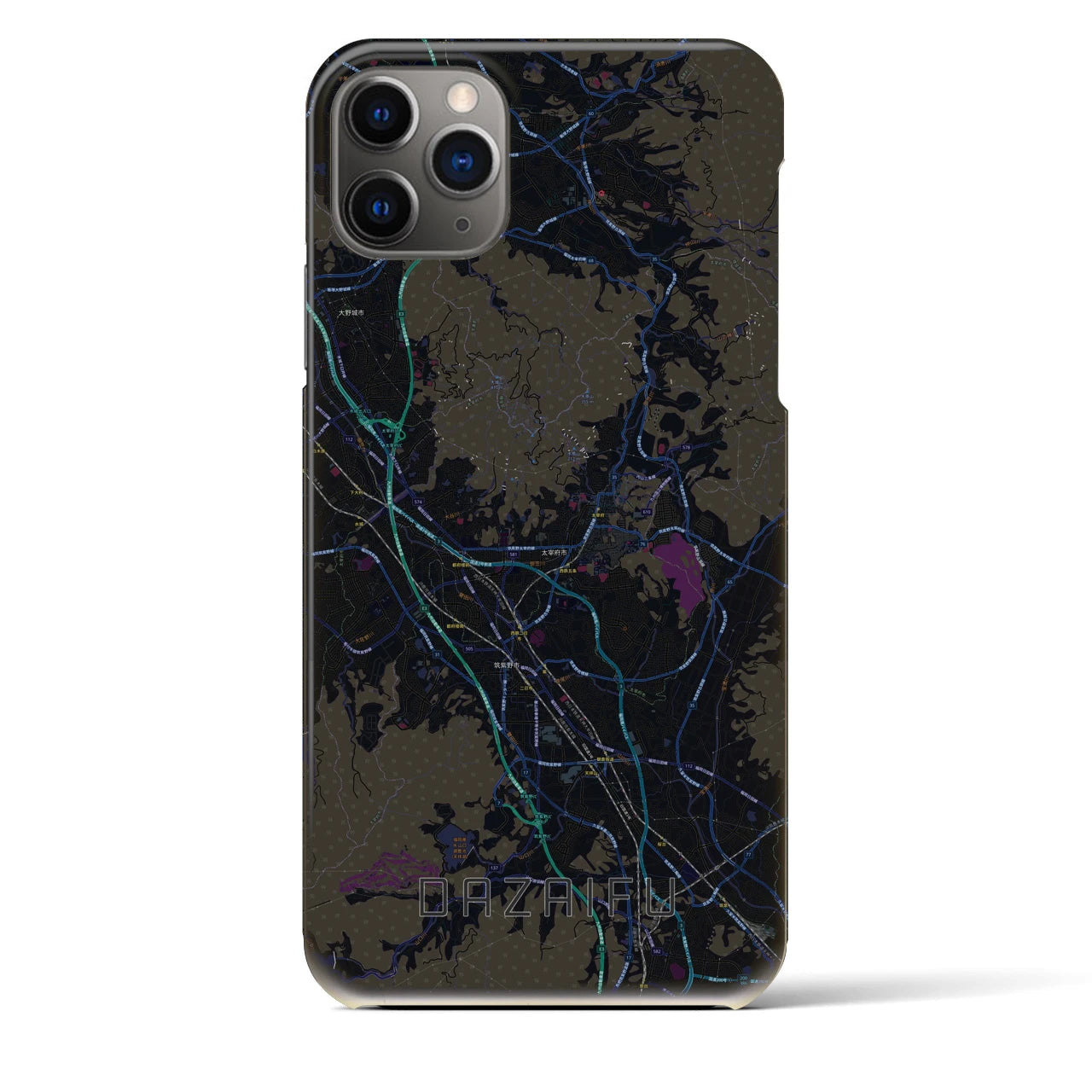 【太宰府】地図柄iPhoneケース（バックカバータイプ・ブラック）iPhone 11 Pro Max 用