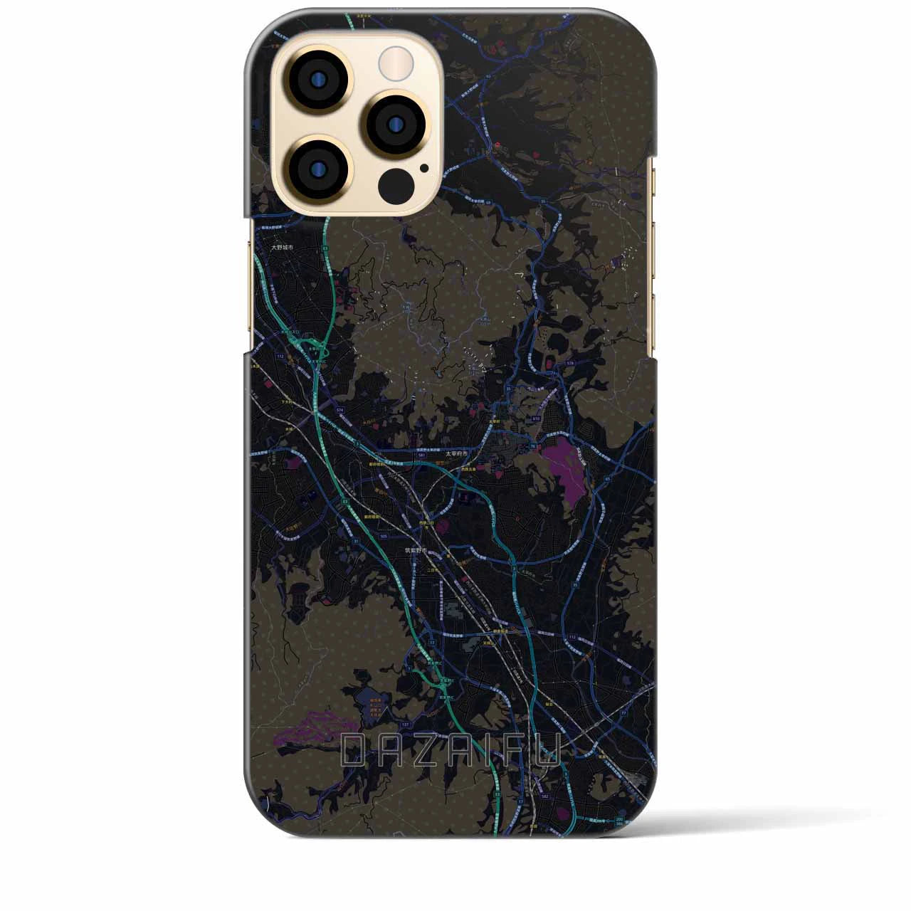 【太宰府】地図柄iPhoneケース（バックカバータイプ・ブラック）iPhone 12 Pro Max 用