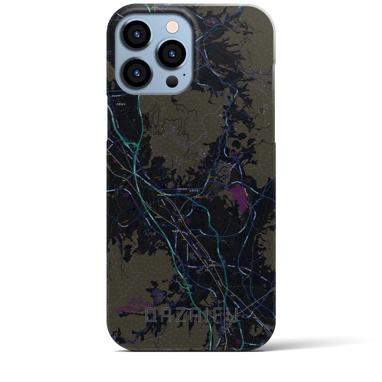 【太宰府】地図柄iPhoneケース（バックカバータイプ・ブラック）iPhone 13 Pro Max 用