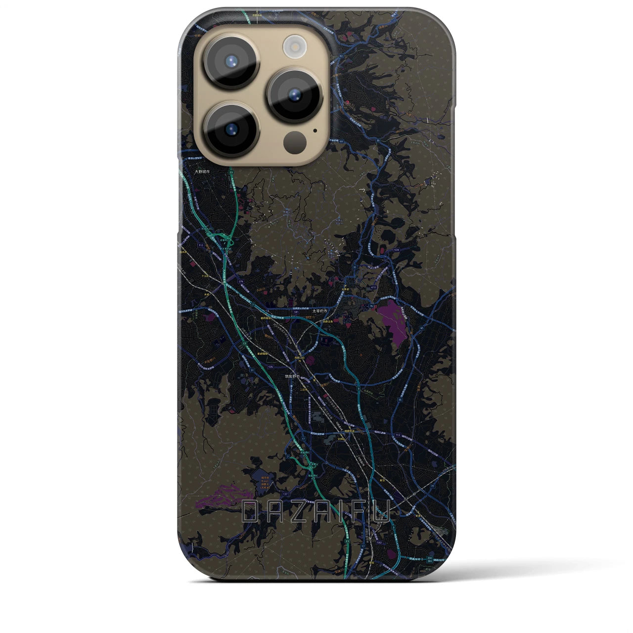 【太宰府】地図柄iPhoneケース（バックカバータイプ・ブラック）iPhone 14 Pro Max 用