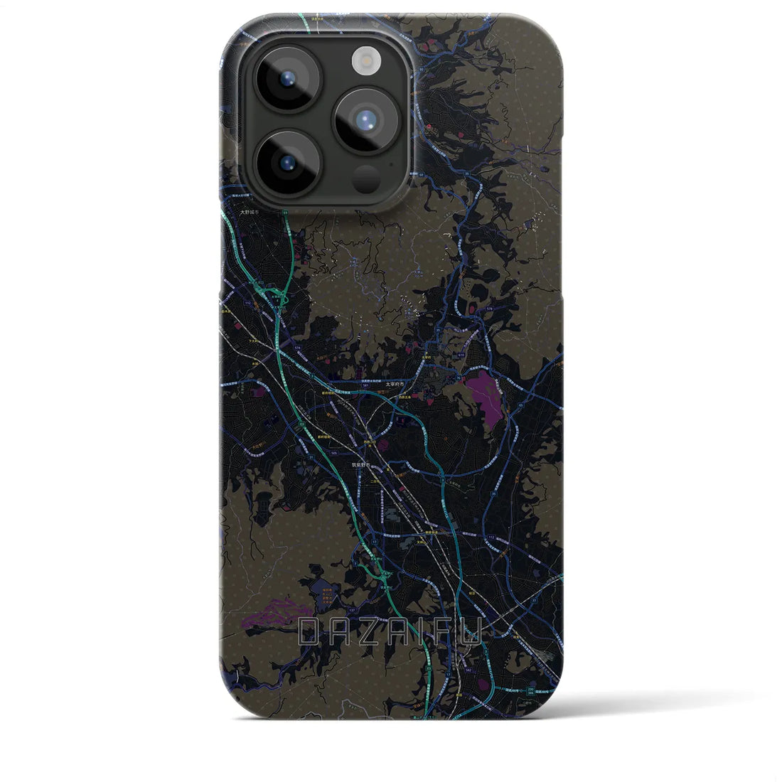 【太宰府】地図柄iPhoneケース（バックカバータイプ・ブラック）iPhone 15 Pro Max 用