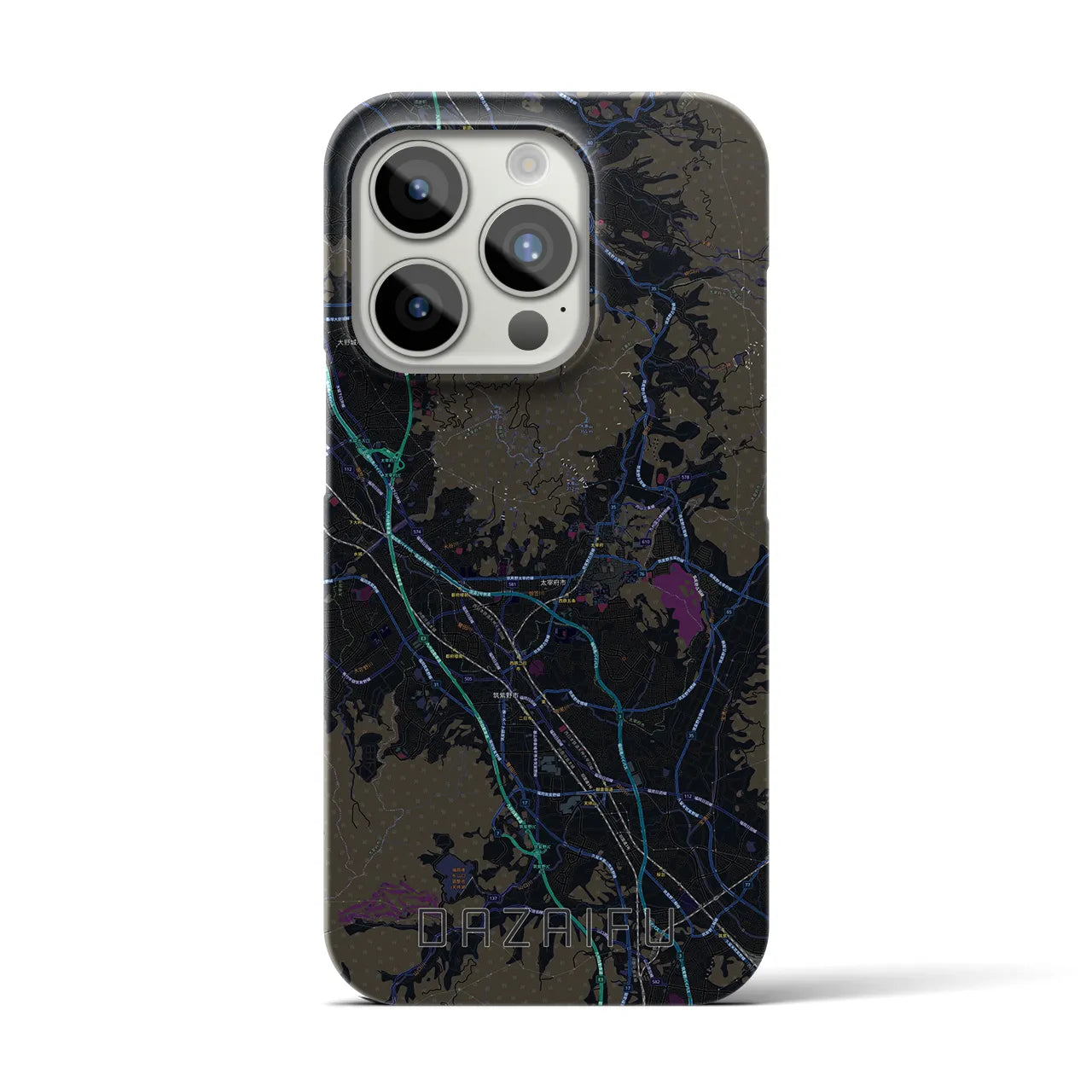 【太宰府】地図柄iPhoneケース（バックカバータイプ・ブラック）iPhone 15 Pro 用