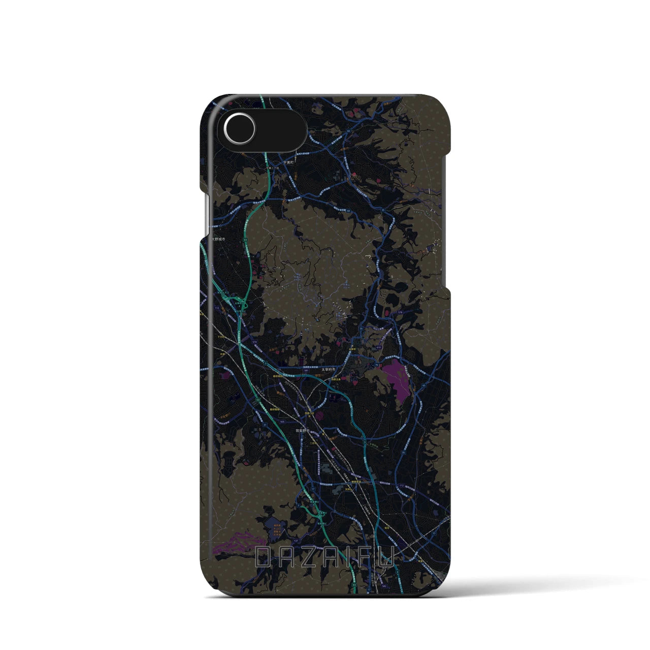 【太宰府】地図柄iPhoneケース（バックカバータイプ・ブラック）iPhone SE（第3 / 第2世代） / 8 / 7 / 6s / 6 用