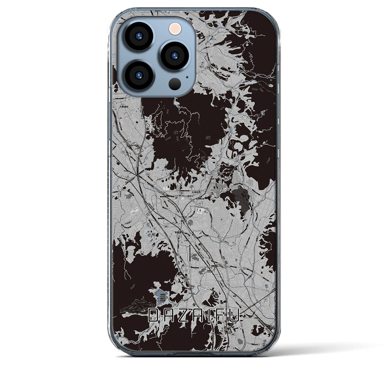 【太宰府】地図柄iPhoneケース（クリアタイプ・モノトーン）iPhone 13 Pro Max 用