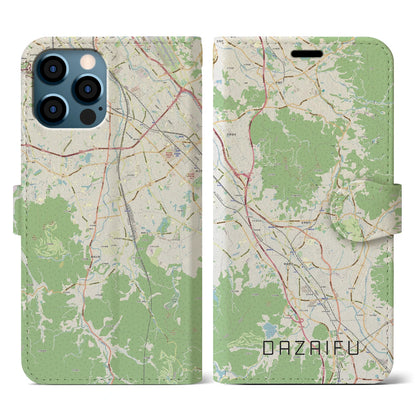 【太宰府（福岡県）】地図柄iPhoneケース（手帳タイプ）ナチュラル・iPhone 12 / 12 Pro 用