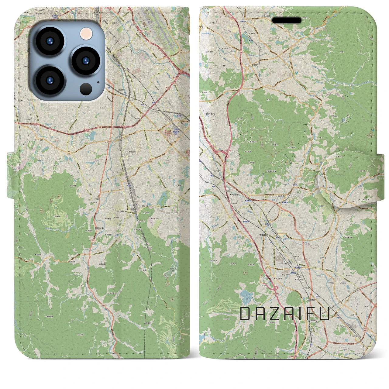 【太宰府】地図柄iPhoneケース（手帳両面タイプ・ナチュラル）iPhone 13 Pro Max 用