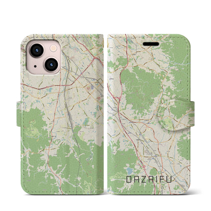 【太宰府（福岡県）】地図柄iPhoneケース（手帳タイプ）ナチュラル・iPhone 13 mini 用