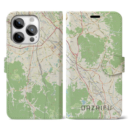 【太宰府（福岡県）】地図柄iPhoneケース（手帳タイプ）ナチュラル・iPhone 14 Pro 用