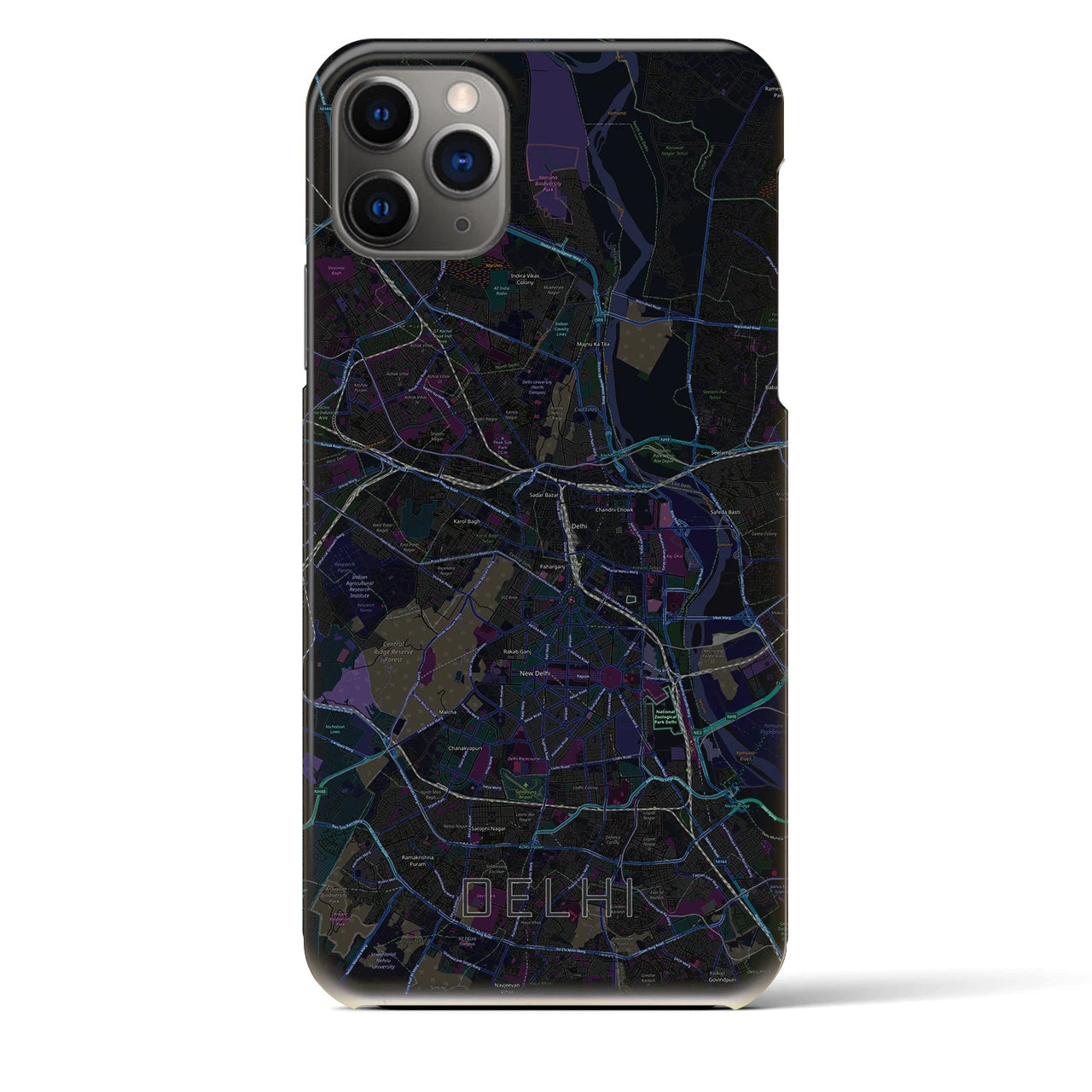 【デリー】地図柄iPhoneケース（バックカバータイプ・ブラック）iPhone 11 Pro Max 用