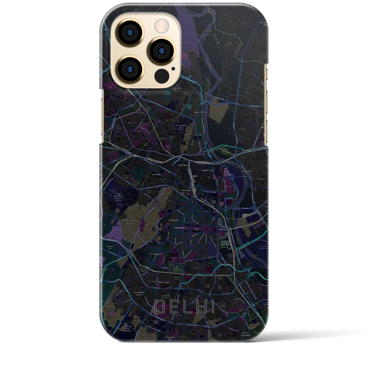 【デリー】地図柄iPhoneケース（バックカバータイプ・ブラック）iPhone 12 Pro Max 用