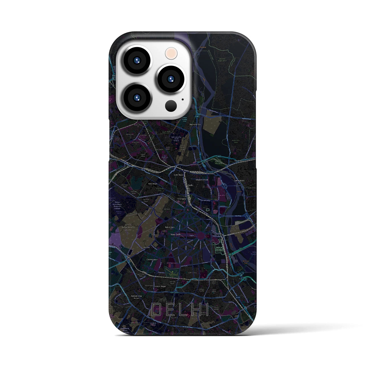 【デリー】地図柄iPhoneケース（バックカバータイプ・ブラック）iPhone 13 Pro 用