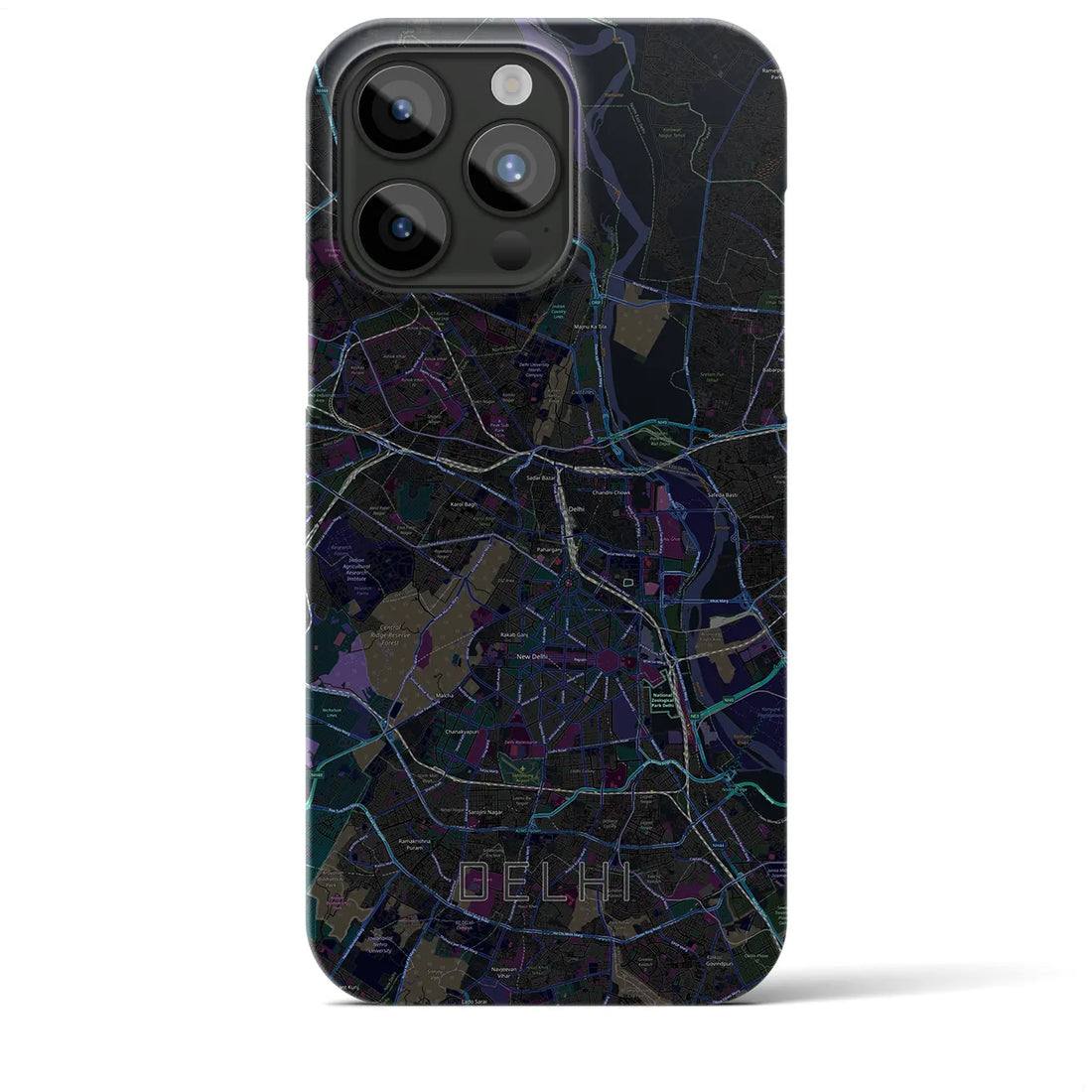 【デリー】地図柄iPhoneケース（バックカバータイプ・ブラック）iPhone 15 Pro Max 用