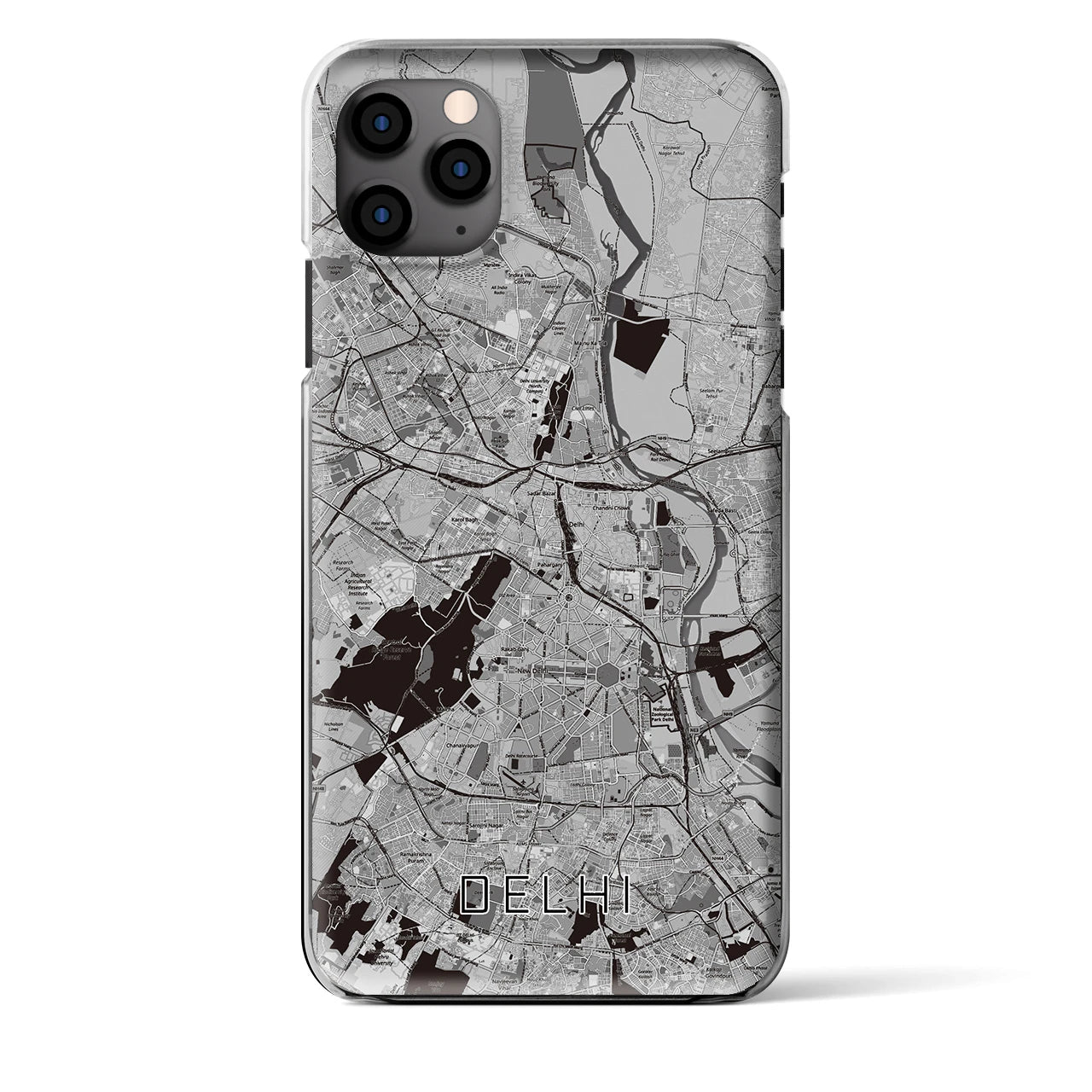 【デリー】地図柄iPhoneケース（クリアタイプ・モノトーン）iPhone 11 Pro Max 用