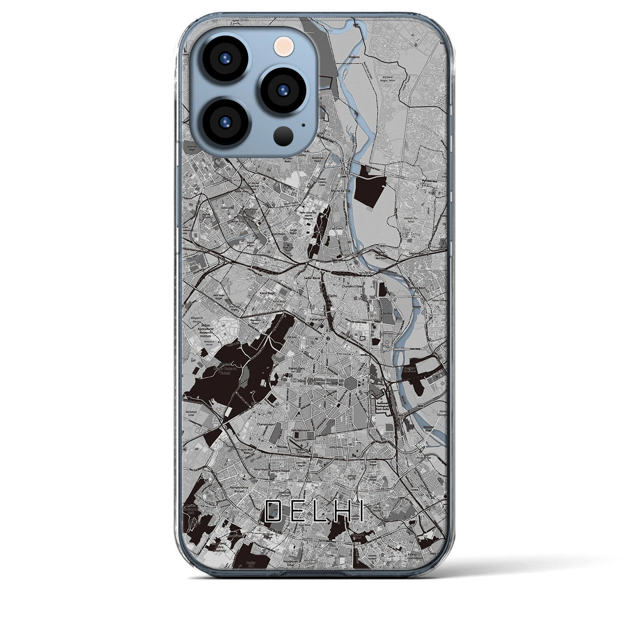 【デリー】地図柄iPhoneケース（クリアタイプ・モノトーン）iPhone 13 Pro Max 用