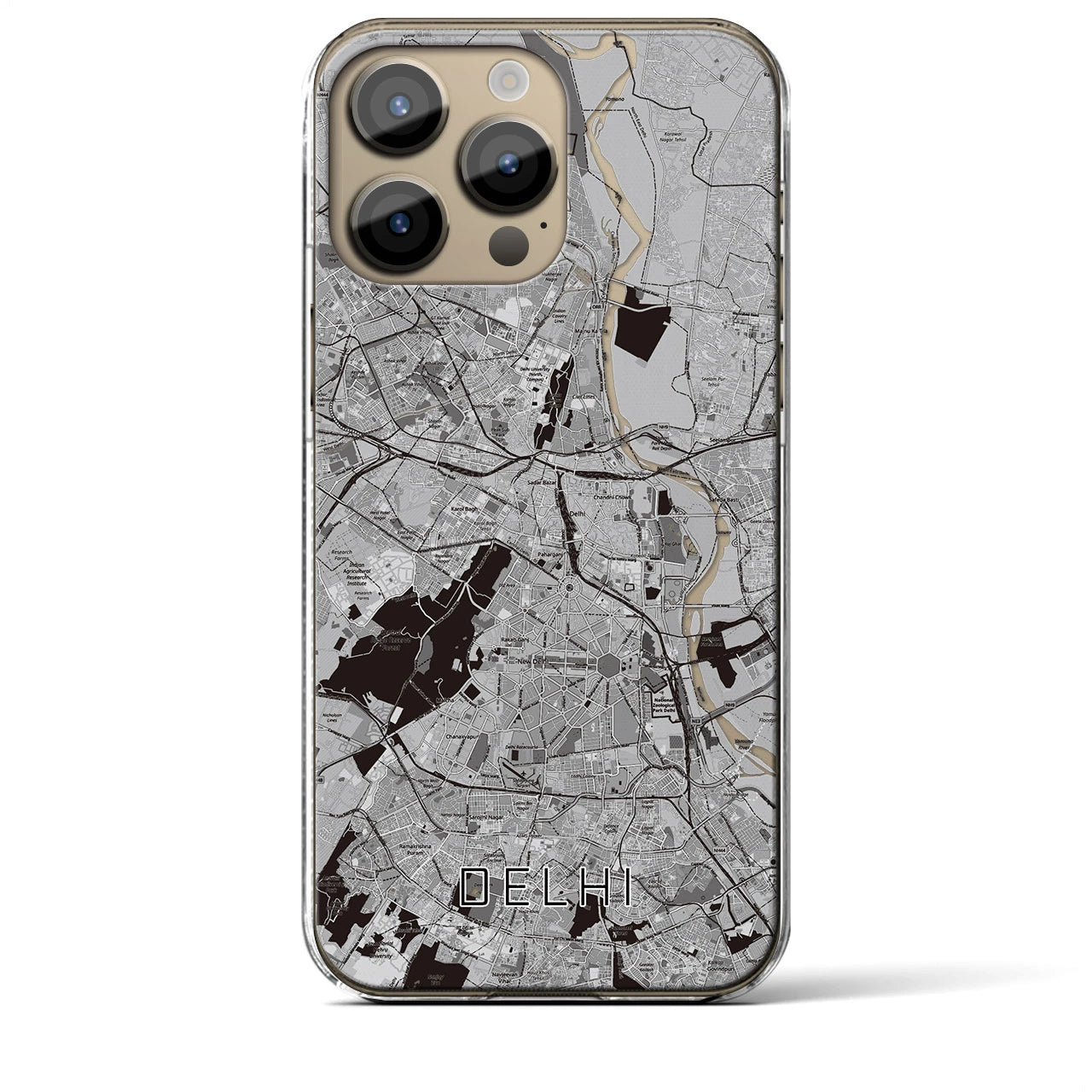 【デリー】地図柄iPhoneケース（クリアタイプ・モノトーン）iPhone 14 Pro Max 用