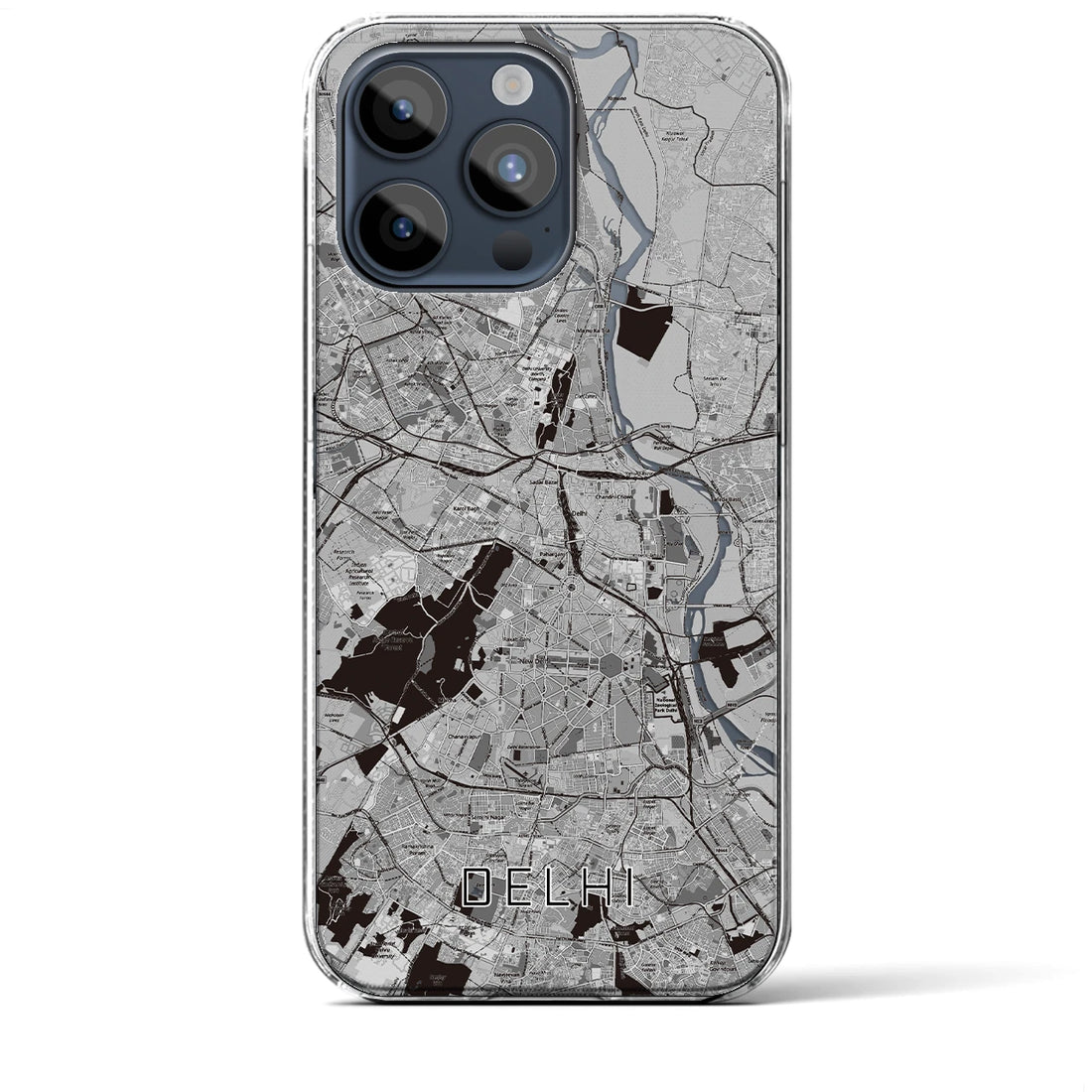 【デリー】地図柄iPhoneケース（クリアタイプ・モノトーン）iPhone 15 Pro Max 用
