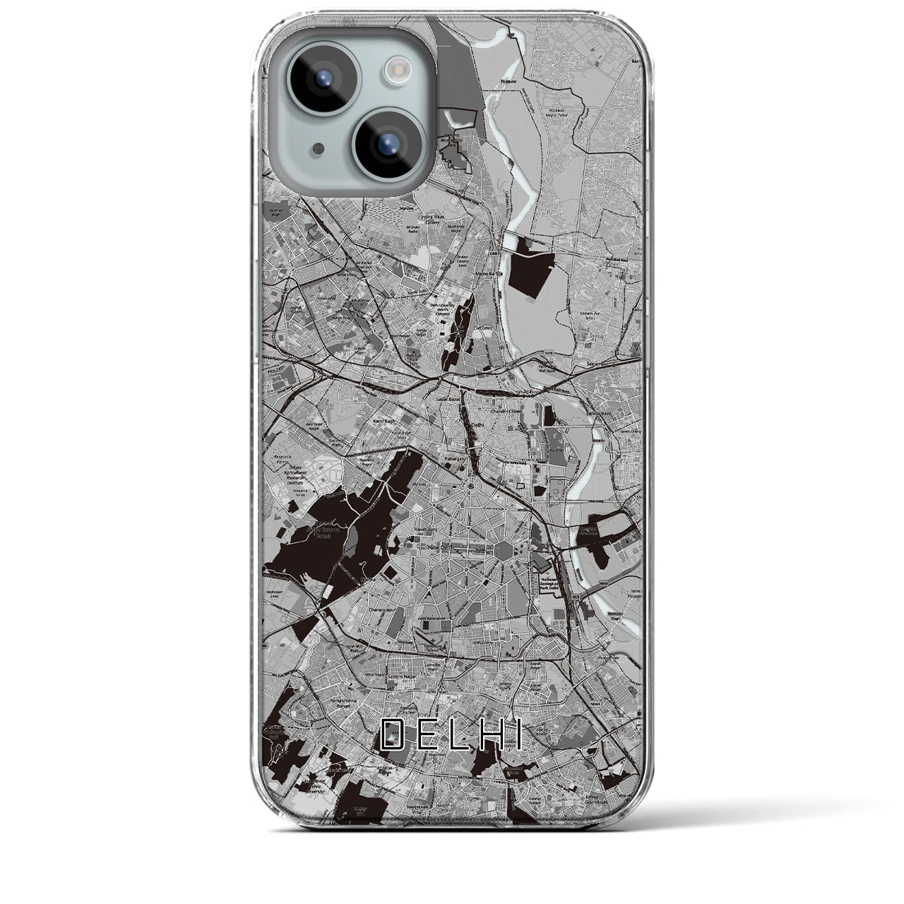 【デリー】地図柄iPhoneケース（クリアタイプ・モノトーン）iPhone 15 Plus 用