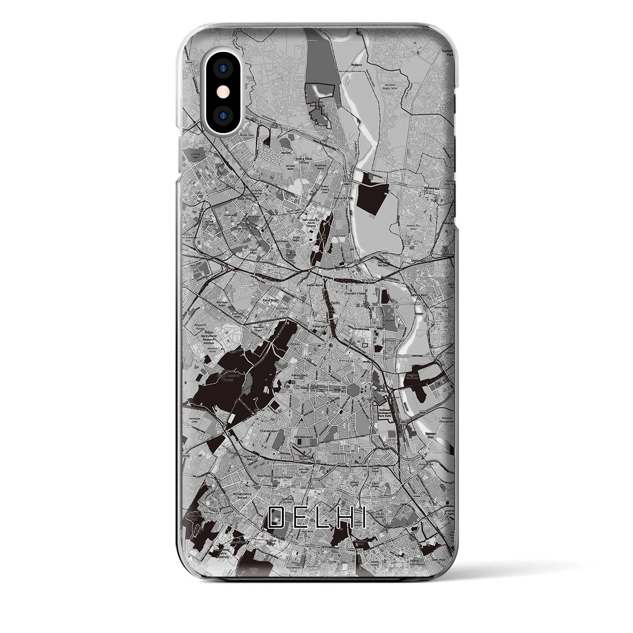 【デリー】地図柄iPhoneケース（クリアタイプ・モノトーン）iPhone XS Max 用