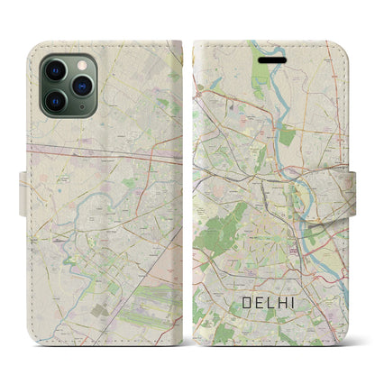 【デリー（インド）】地図柄iPhoneケース（手帳タイプ）ナチュラル・iPhone 11 Pro 用