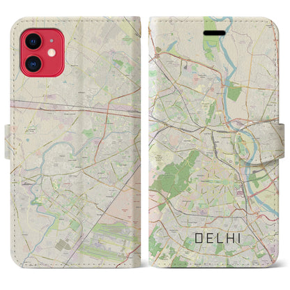 【デリー（インド）】地図柄iPhoneケース（手帳タイプ）ナチュラル・iPhone 11 用