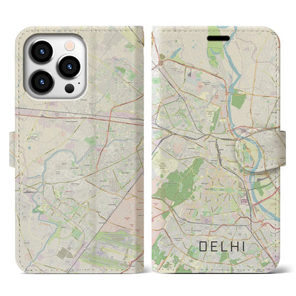 【デリー（インド）】地図柄iPhoneケース（手帳タイプ）ナチュラル・iPhone 13 Pro 用